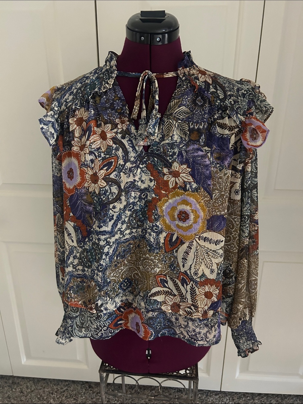 Aqua Ruffled Boho Top - Size XS